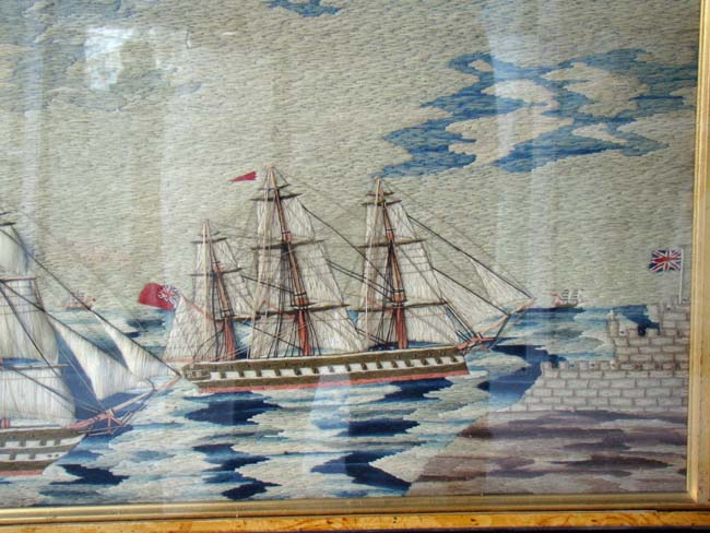 Perhaps the best multi ship sailors' woolwork picture on the market today!! Circa 1850-1870. — image 3